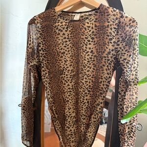 VS Vintage Leopard Print Sheer Long Sleeve Women's Bodysuit
